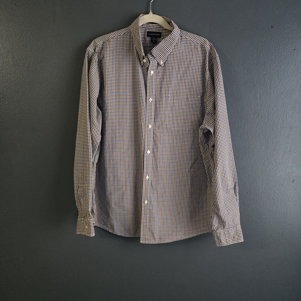Lands' End Men's XL Gingham Shirt - Navy And Brown - Picture 5 of 6